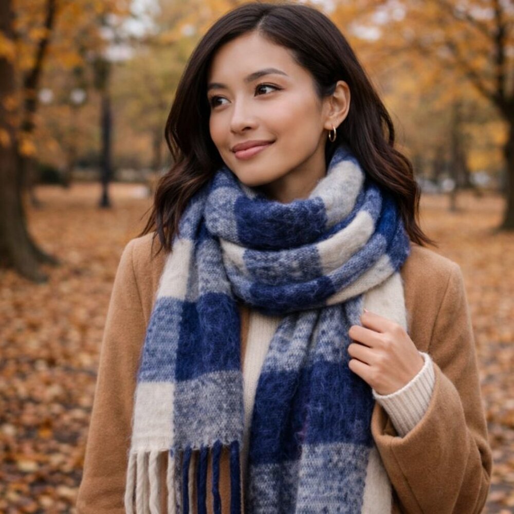 Old Money Winter Plaid Scarf — Little Earth Brushed Oversized Wrap